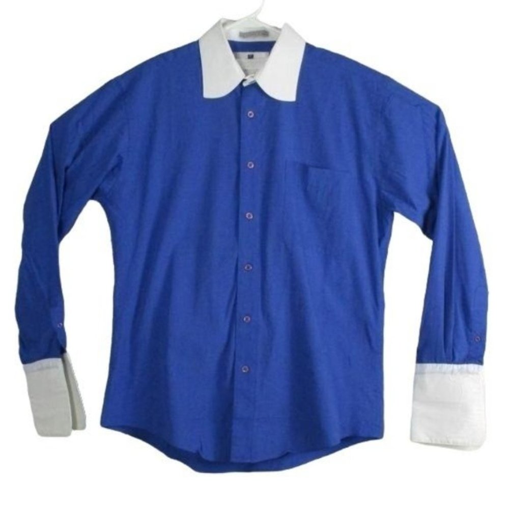 ITALO MONDO MEN'S BLUE UTTON FRONT LONG SLEEVE DRESS SHIRT SIZE 15 32/33